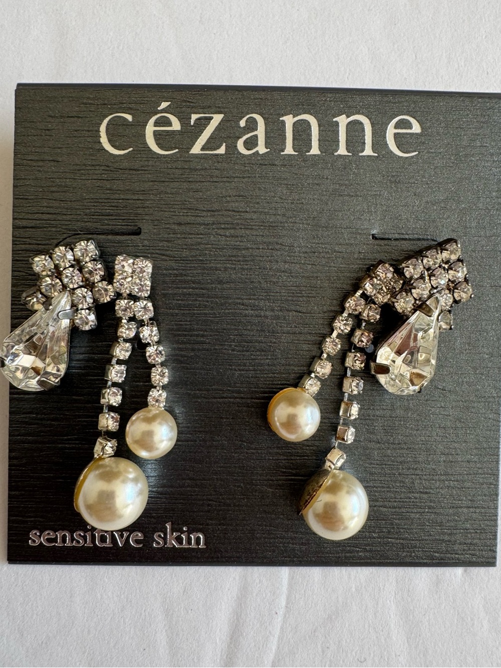 cézanne Silver Crystal and Pearl Dangle Earrings
